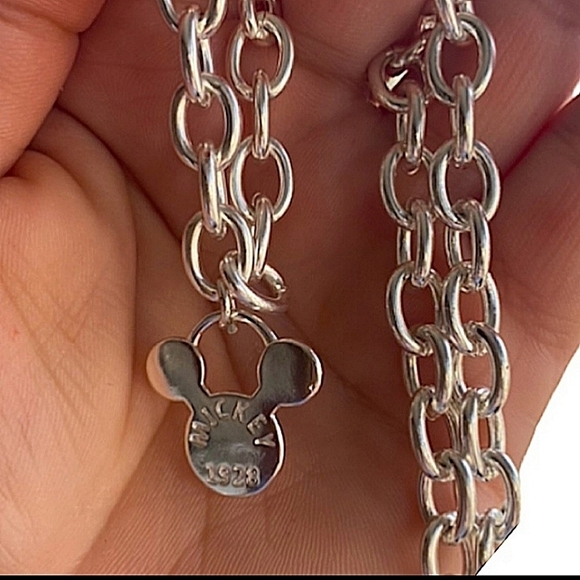 Mickey Mouse Sterling Silver Matching Necklace Bracelet Set - Picture 3 of 13